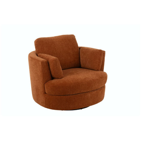 Fauteuil pivotant rond 109x100x89 cm en tissu rouille (1/5)
