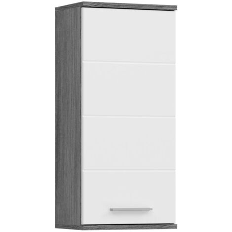 Meuble de rangement suspendu 1 porte gris et blanc brillant - TWYNI (1/5)