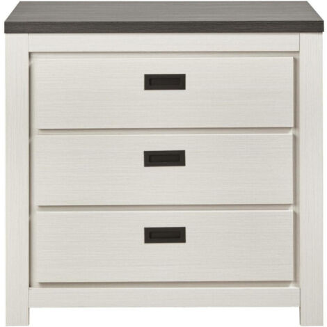 Commode 3 tiroirs 86x45,5x82 cm décor bois blanc et noir (1/5)