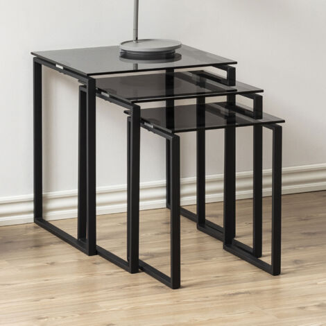 JYMTOM Lot De 3 Tables Gigognes Verre Trempé - Cadre Métal X Forme Noire Pour Salon