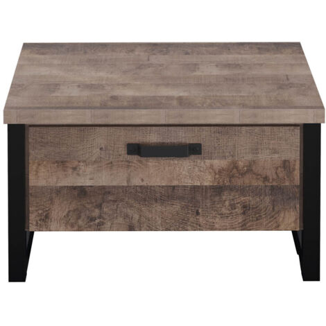 Table basse carrée 2 tiroirs 80x80x45 cm décor chêne - PLEX (1/5)