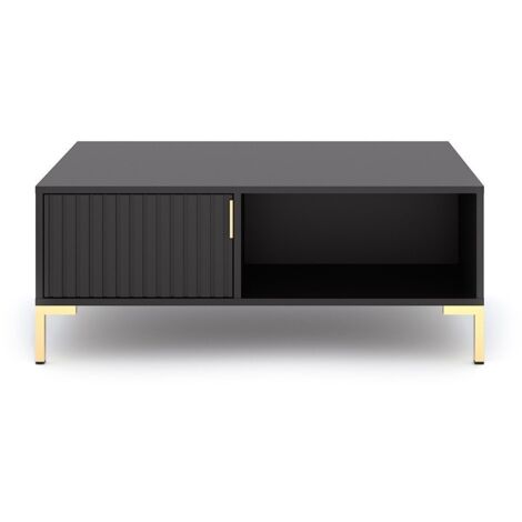 Table basse 2 portes 2 niches 100 cm noir - FLINA (1/5)