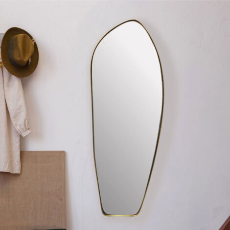 Miroir mural organique 33x90 cm en métal doré