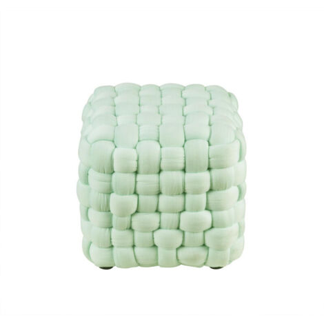 Pouf tressé 27x27x27 cm en velours vert clair (1/5)