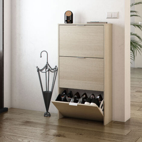Meuble à chaussures 3 abattants 60x22x113 cm en bois décor chêne