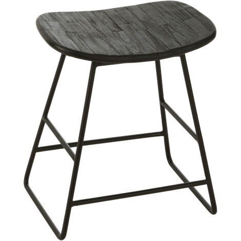 Lot de 2 tabourets 40x30x45 cm en teck et métal noir - DOXY (1/5)
