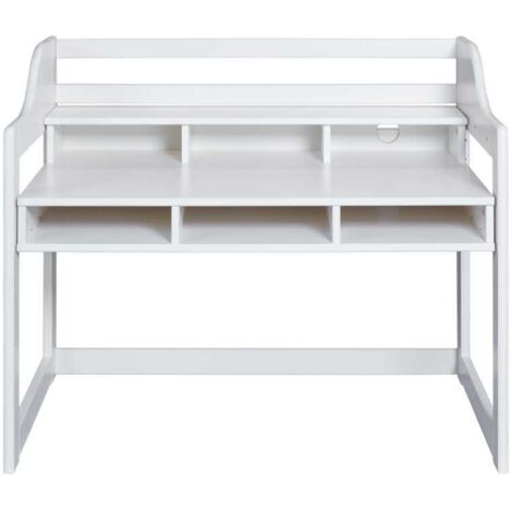 Bureau enfant réglable 112x68x91 cm en pin massif blanc (1/5)