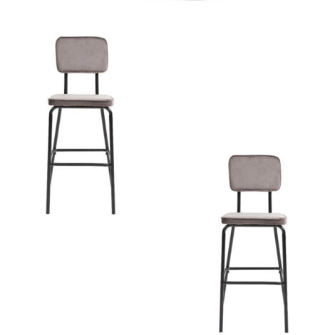 Lot de 2 chaises de bar 45x54x110 cm en velours taupe et métal noir (1/5)