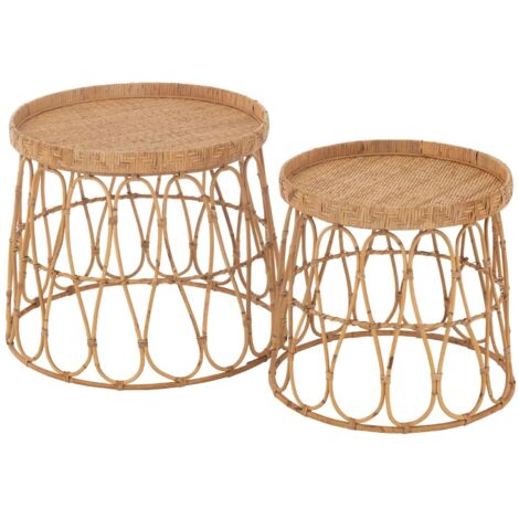 Lot de 2 tables basses rondes 50,5 et 40,5 cm en rotin naturel (1/4)