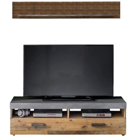 Ensemble meuble TV et étagère murale décor bois vieilli- LINDA (1/5)
