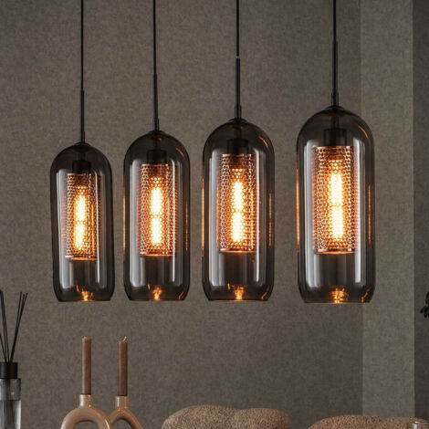 Suspension 4 lampes tubes 105x15x150 cm en verre soufflé noir
