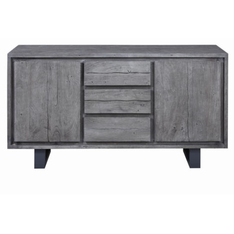 Buffet 2 portes 150x40x80 cm en acacia gris - CORVO (1/5)