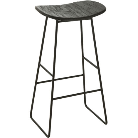 Lot de 2 tabourets de bar 40x30x74 cm en teck et métal noir - DOXY (1/5)