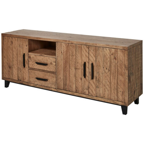 Buffet 3 portes 2 tiroirs 200 cm en pin recyclé - OBEJO (1/5)