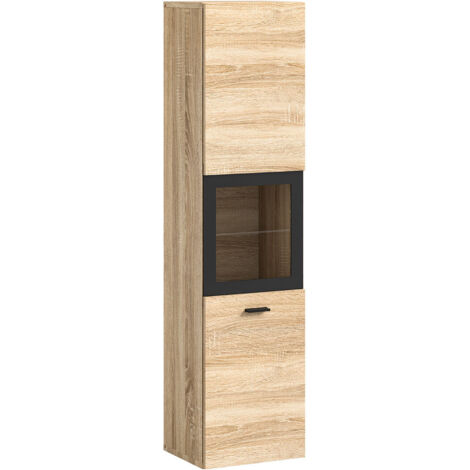 Colonne 1 porte vitrée 30x29x125 cm décor chêne - BOSTOZ (1/5)