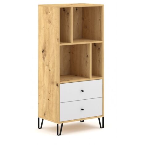 Bibliothèque 2 tiroirs 135,2 cm décor chêne et blanc - BLIBZ (1/4)
