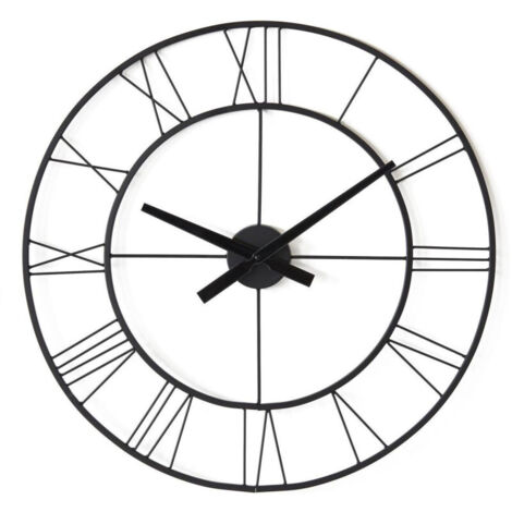 Horloge industrielle ronde 60 cm avec chiffres romains en métal noir (1/2)