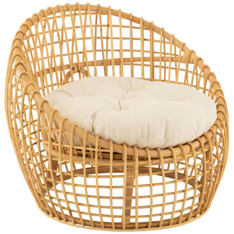 Fauteuil 79x84x67 cm avec coussin écru et rotin naturel (1/5)