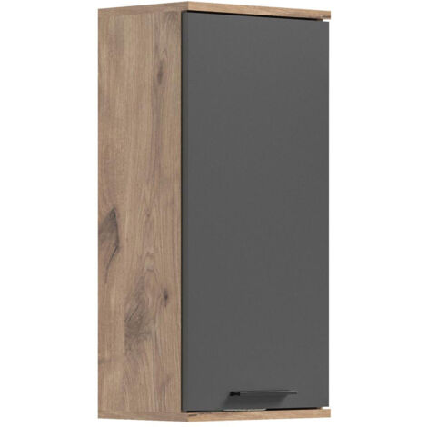 Meuble de rangement suspendu 1 porte décor chêne et anthracite - MAZON (1/5)