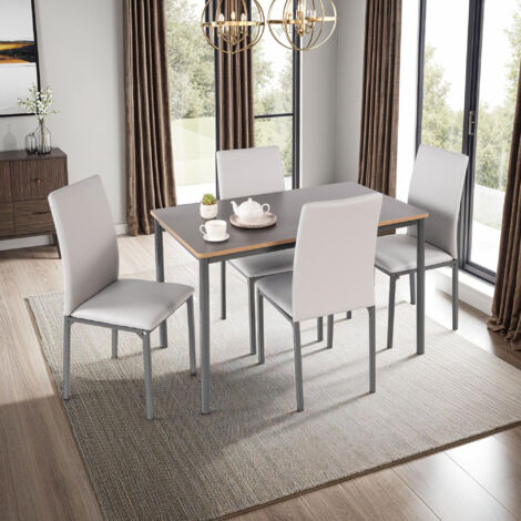 Ensemble table grise + 4 chaises en PU gris clair - MIRLEY