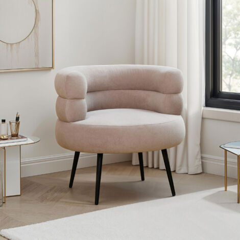 M&S – Fauteuil relax vintage en tissu taupe – Dimensions 77x74,5x73,5cm – Piétement acier noir – Confort optimal pour salon ou chambre