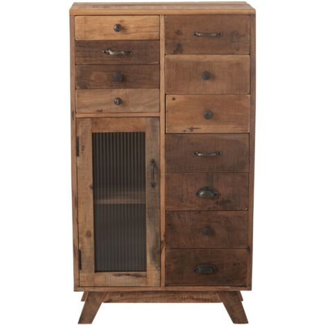 Commode 1 porte 11 tiroirs 62x30x110 cm en bois recyclé marron (1/5)