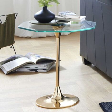 Table D'appoint Ronde SONGMICS – Verre Trempé Et Métal Doré (50x50x55cm)