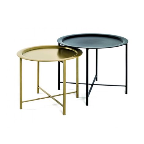 Lot de 2 tables d'appoint rondes 52 et 62 cm en métal noir et doré (1/4)