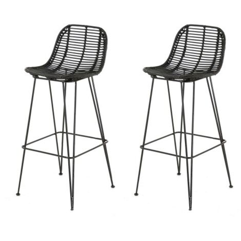 Lot de 2 chaises de bar H65 cm en rotin noir (1/2)