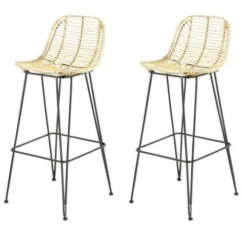 Lot de 2 chaises de bar H65 cm en rotin naturel (1/2)