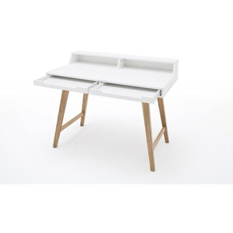 Bureau scandinave 2 tiroirs 110x58x85 cm blanc mat et naturel