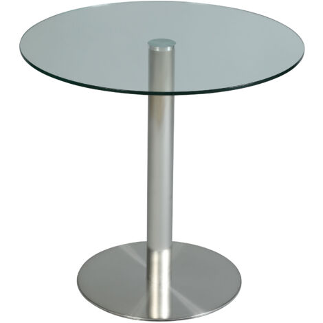 Table ronde 80x76 cm avec plateau en verre et pied en acier brossé