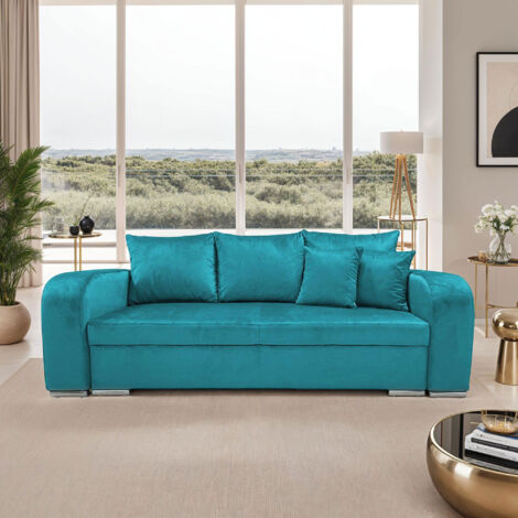 NAMIA - Banquette convertible en velours bleu 2 places