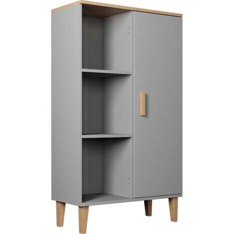 Buffet haut 1 porte 80x35x120 cm gris clair et chêne - DENVER (1/5)
