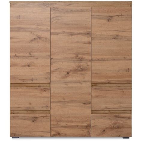 Buffet haut 3 portes 4 tiroirs 116x40x131 cm chêne - MITZ (1/5)