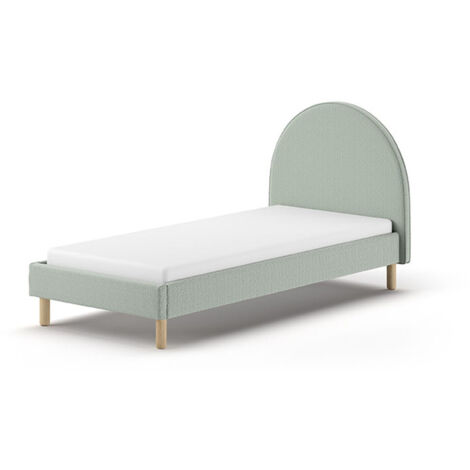 Lit 90x200 cm avec sommier en tissu bouclé vert clair - LUNA (1/5)