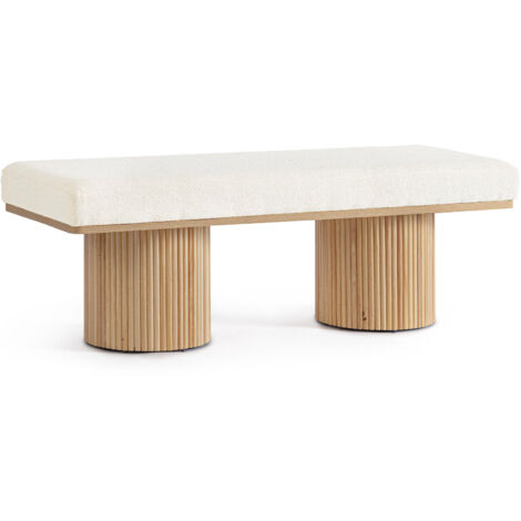 Banc D'Assise En Tissu Bouclette Blanc - CALVELO - 110x41x46 Cm - Design Moderne - Livré Monté