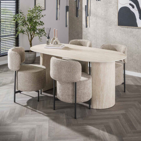 M&S – Table à manger ovale 180x90x77 cm – Plateau en céramique effet travertin – Design contemporain et finition facile à entretenir