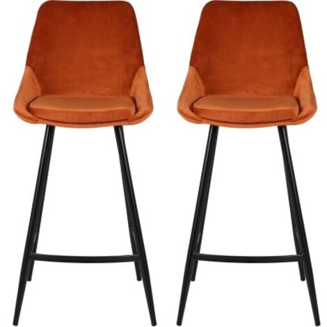 Lot de 2 chaises de bar H75 cm en velours cognac - ORMOY (1/4)