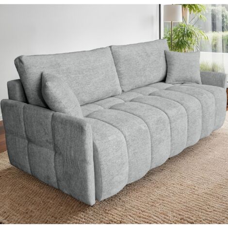 Canapé 3 places convertible en tissu doux gris clair - RIZDA
