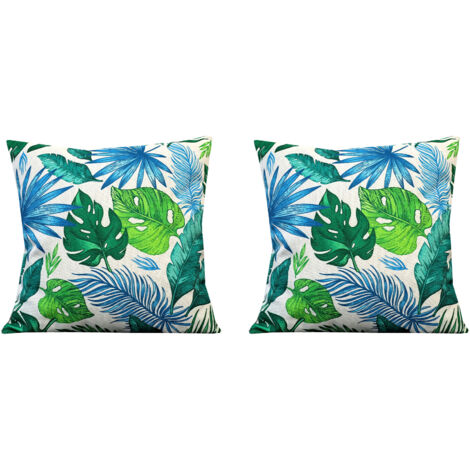 Lot de 2 coussins 45x45 cm à motif tropical bleu et vert