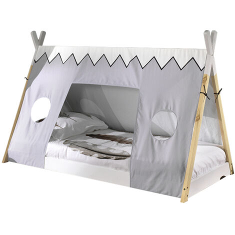 Lit tipi 90 x 200cm avec tente de lit - blanc/bois pin (1/5)