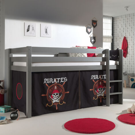 Lit Mi-hauteur Enfant Avec Rangements – Bois Gris – Avec Console, échelle Et Tiroir