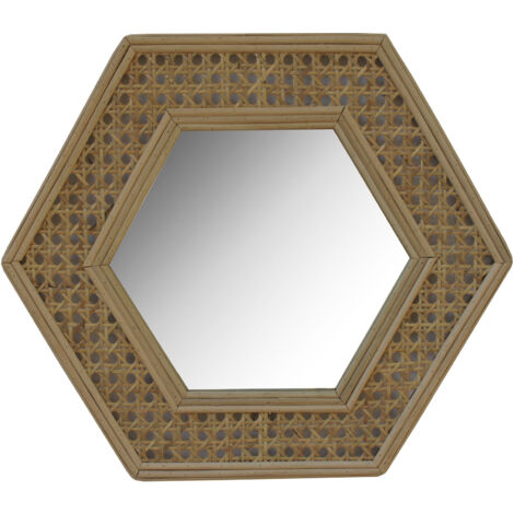 Miroir polygone 38x38 cm en rotin naturel