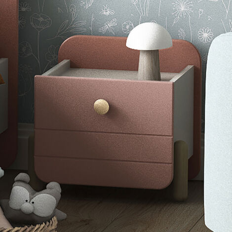 Table De Chevet Enfant 1 Tiroir Rose Et Blanche - 40x40x36 Cm, Peinture Non Toxique, Bois Massif, Gamme Suzie