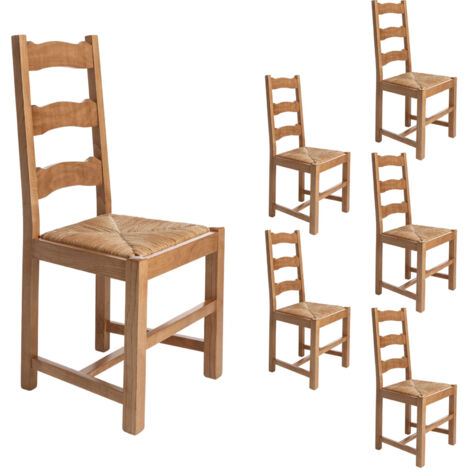 Lot De 6 Chaises Vintage Avec Assises En Paille - Style Rustique