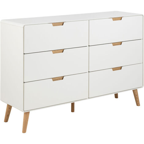 Commode 6 tiroirs 135x40x90 cm décor chêne blanc (1/5)