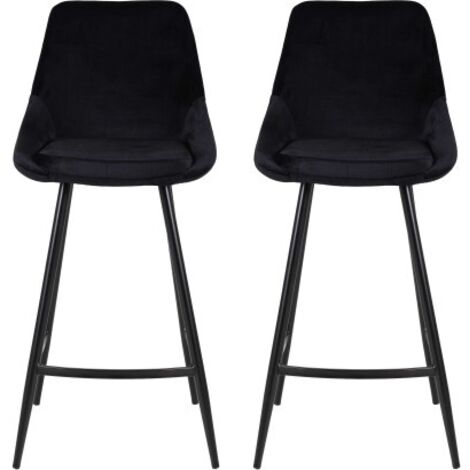 Lot de 2 chaises de bar H75 cm en velours noir - ORMOY (1/4)