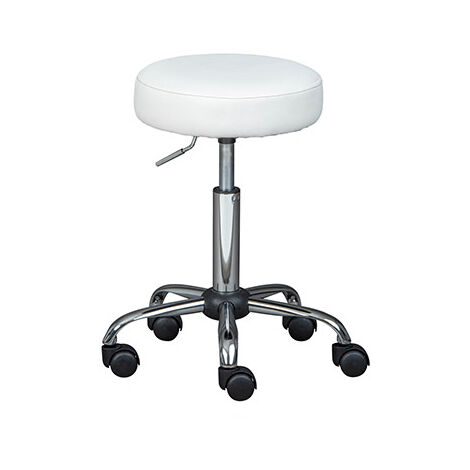 Tabouret à roulettes 33x33x50/66 cm en PU blanc et métal