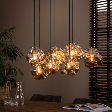 Suspension 7 lampes en verre soufflé finition chromé - BOKK